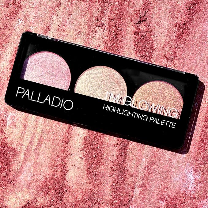 Palladio I'm Glowing Illuminating Highlighting Palette, Glow Bronzer Powder Makeup Set, High Pigmented Shimmery Colors