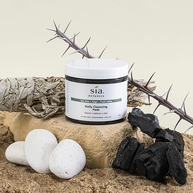 Sia Botanics Tea Tree Daily Cleansing Pads for Face (50ct Tub) | Facial Applicator w/Tea Tree, Sage, Fruit AHAs | Natural, Clean, Botanical Skincare for Women