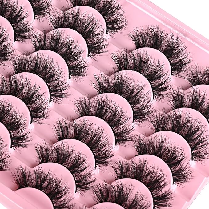 FARRED Fluffy Lashes Natural False Eyelashes Short Wispy Lash Pack 14 Pair Natural Look Cat Eye Strip Eyelash Small Fake Lashes Full Pestañas Sets for MUA and Beginners Daily Makeup (F11 | 7-16mm)