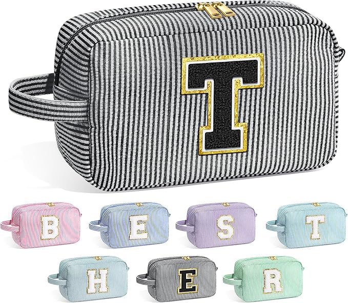 YOOLIFE Teacher Appreciation Gifts - Personalized Women's Makeup Bags, Monogram Initial Black