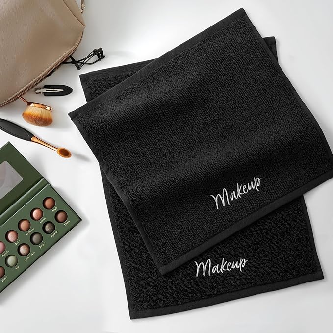 Arkwright Makeup Towels - Pack of 6 - Super Soft 100% Cotton, Gentle & Lightweight Small Fingertip Powder Room Washcloths, Guest Bathroom Essentials for Hosts & Artists, 11 x 17 in, Black