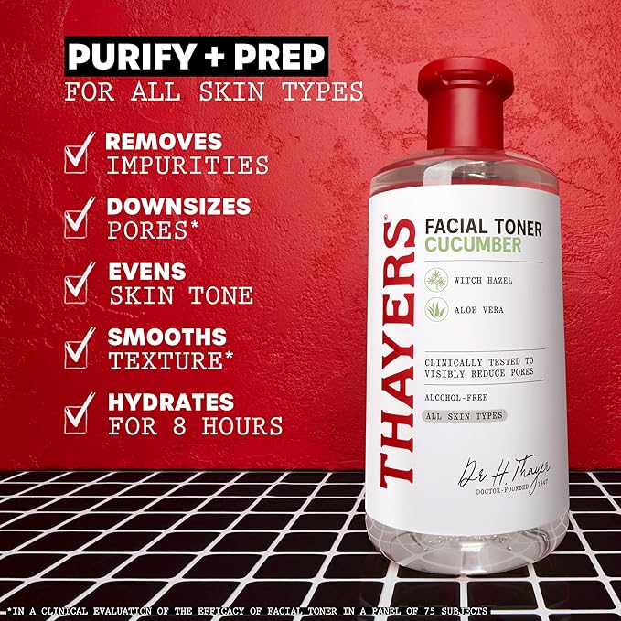 THAYERS Alcohol-Free, Hydrating Cucumber Witch Hazel Facial Toner with Aloe Vera Formula, Vegan, Dermatologist Tested and Recommended, 12 Oz (Packaging May Vary)
