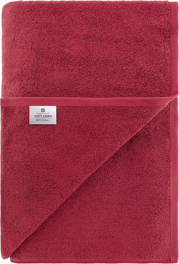 American Soft Linen Oversized Bath Sheet 40x80 Extra Large for Bathroom, 600 GSM 100% Cotton Turkish Jumbo Bathsheet Towels for Adults Bordeaux Red Bath Sheet