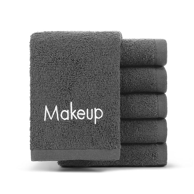 Arkwright Makeup Towels - Pack of 6 - Soft & Gentle Cotton Washcloth Face Make Up Remover, Reusuable Eraser Cloth Essentials for Hosts & Artists, 13 x 13 in, Grey