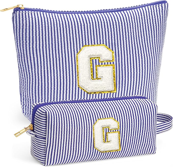Travel Makeup Bag Organizer - Travel Essentials Toiletry Bag for Women, Initial Travel Toiletry Bag with Zipper | Preppy Stuff Birthday Gifts for Women Mom Daughter, Blue Letter G