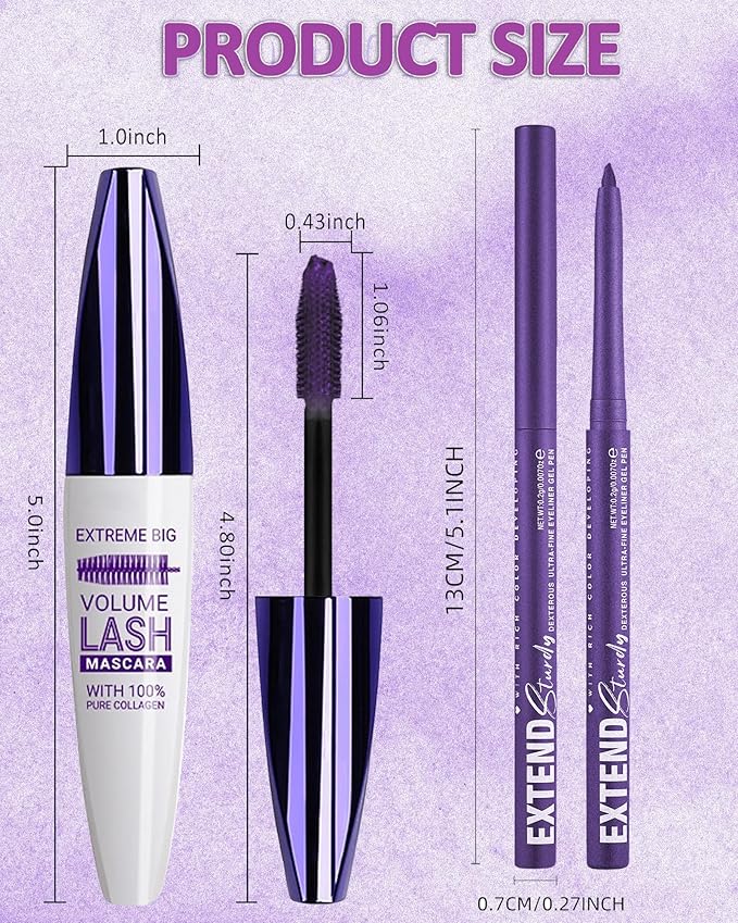 White Mascara and Eyeliner Set, 5D Waterproof Mascara Volume and Length Natural Lengthening Curling, Smudge Proof White Eyeliner Pencil, Natural Eye Makeup Gift Kit for Women in Halloween Set-01