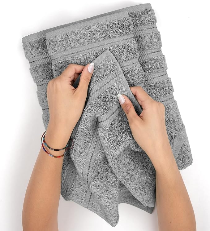 American Soft Linen Premium 3 Piece Towel Set, 1 Bath Towel 1 Hand Towel 1 Washcloth, 600 GSM 100% Cotton Turkish Towels for Bathroom, Light Grey Towel Set