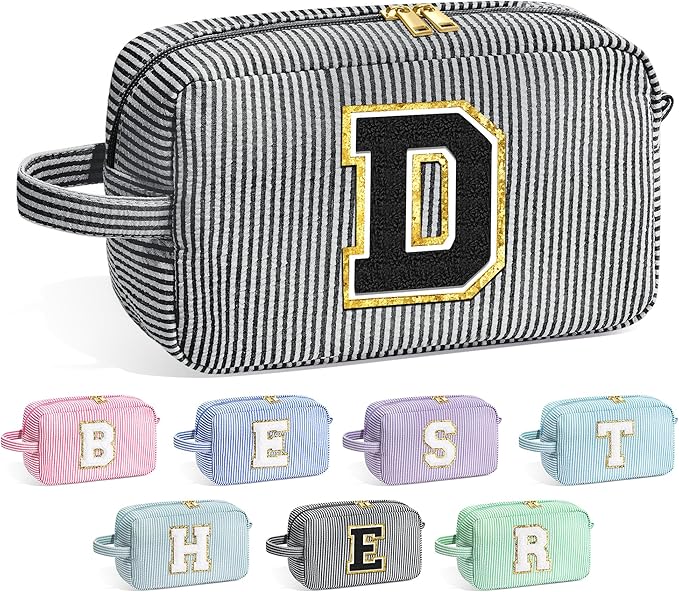 YOOLIFE Gifts for Sister - Birthday Gifts for Sister, Sister Gifts, Sisters Gifts from Sister, Sister In Law Gifts, Personalized Gifts Idea for Women Her, Travel Initial Black Makeup Bags for Women D