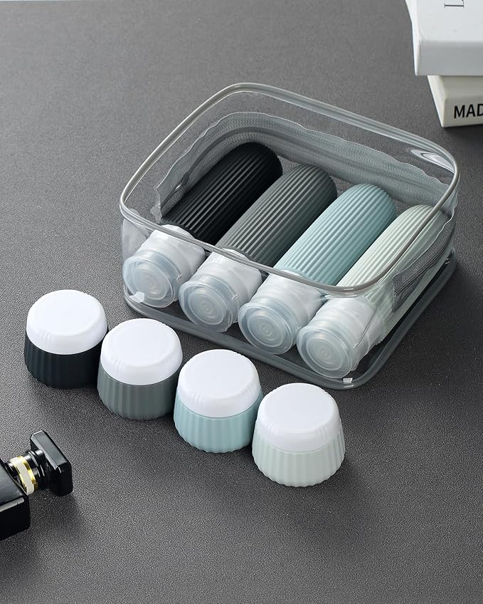 Travel Bottles - 8 Pack, TSA Approved Travel Size Toiletries, Leak Proof Silicone Squeezable Containers in Clear Bag
