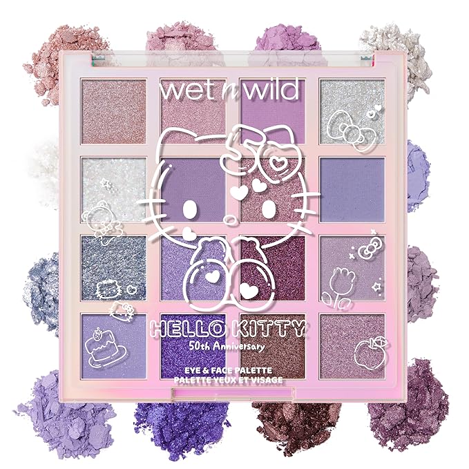 wet n wild Hello Kitty Eye & Face Palette, 2 Bold Richly Pigmented Palettes, Multi-Functional Buildable and Blendable Formula, Cruelty-Free & Vegan - Big Smile