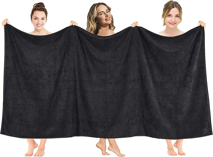 American Soft Linen Oversized Bath Sheet 40x80 Extra Large for Bathroom, 600 GSM 100% Cotton Turkish Jumbo Bathsheet Towels for Adults, Black Bath Sheet