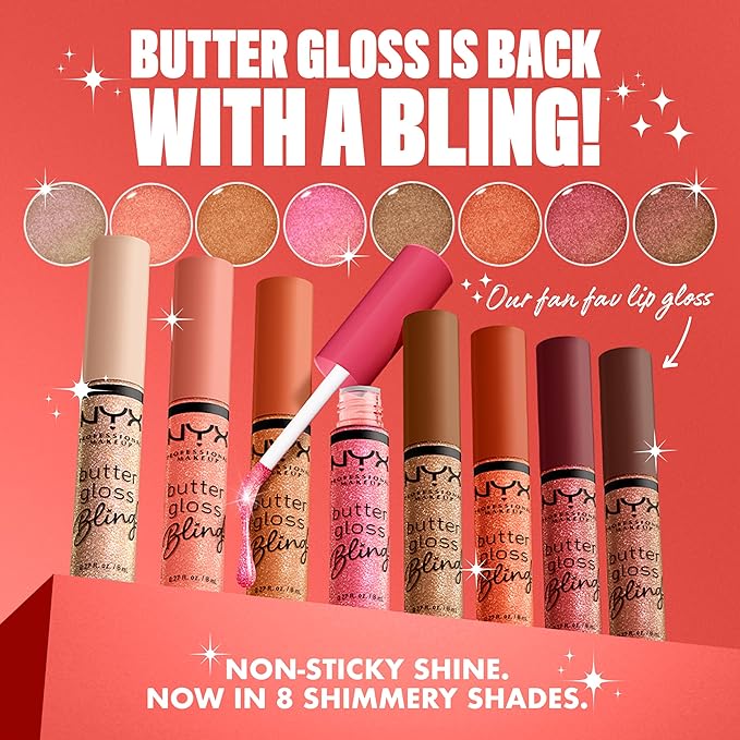 NYX PROFESSIONAL MAKEUP Butter Gloss Bling Lip Gloss, Non Sticky and Shiny Vegan Lip Makeup - Bring The Bling