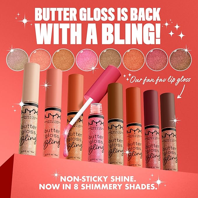 NYX PROFESSIONAL MAKEUP Butter Gloss Bling Lip Gloss, Non Sticky and Shiny Vegan Lip Makeup - Pay Me In Gold