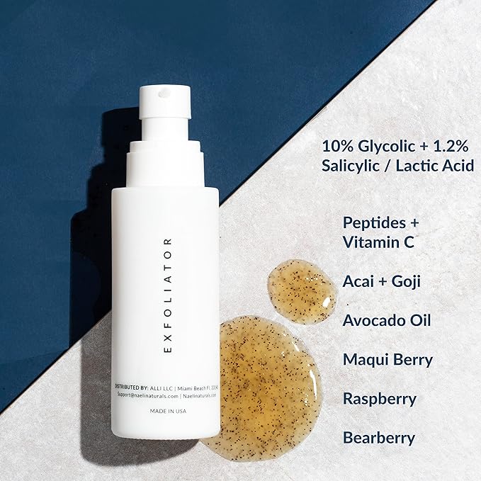 NAELI AHA/BHA Exfoliating Face Wash - 10% Glycolic Acid & Salicylic Acid Cleanser, Anti Aging Acne & Wrinkle Reducing Facial Exfoliant, Pore Minimizer & Brightening Gel, 4 oz