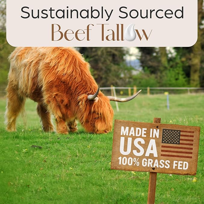 Grass Fed Whipped Beef Tallow for Skin - Whipped Tallow Balm with Mango Butter and Olive Oil - Natural Moisturizer, Suitable for all Skin Types, Smooth Texture, 4 oz Jar, Made in USA, Subtle Vanilla