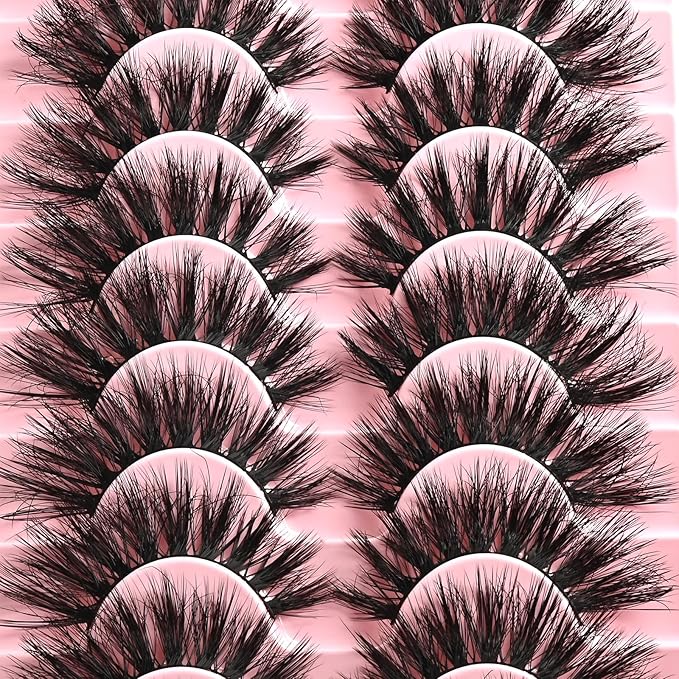 FARRED Cat Eye Lashes Fluffy False Eyelashes Strips 10 Pairs Fake Eyelashes Natural Look Short Natural Lashes Cateye Lash Wispy Volume Eyelash Faux Mink Strip Lashes Pack for Daily Makeup