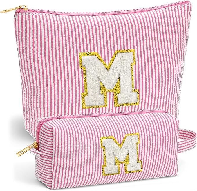Teen Girl Gifts Trendy Stuff - Travel Makeup Bag, Birthday Gifts for Girls 6-12 Year Old Girl Gift Birthday Gift Christmas for Girls, Personalized Christmas Stocking Stuffers, Pink Letter M
