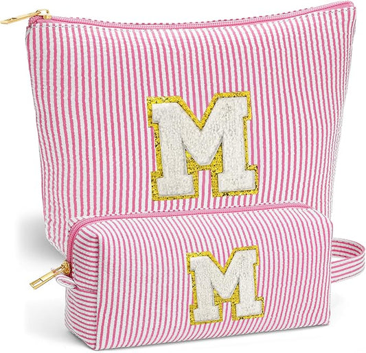 Teen Girl Gifts Trendy Stuff - Travel Makeup Bag, Birthday Gifts for Girls 6-12 Year Old Girl Gift Birthday Gift Christmas for Girls, Personalized Christmas Stocking Stuffers, Pink Letter M