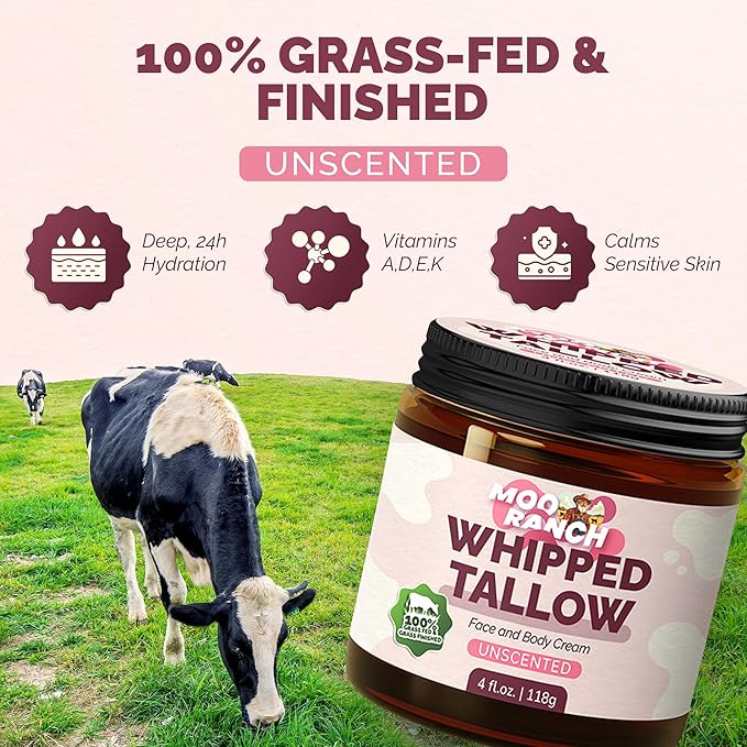 Whipped Beef Tallow for Skin – Grass-Fed Tallow Balm Moisturizer with Jojoba Oil, Manuka Honey & Calendula – For Face, Lips, Hands & Body – For Dry or Sensitive Skin.