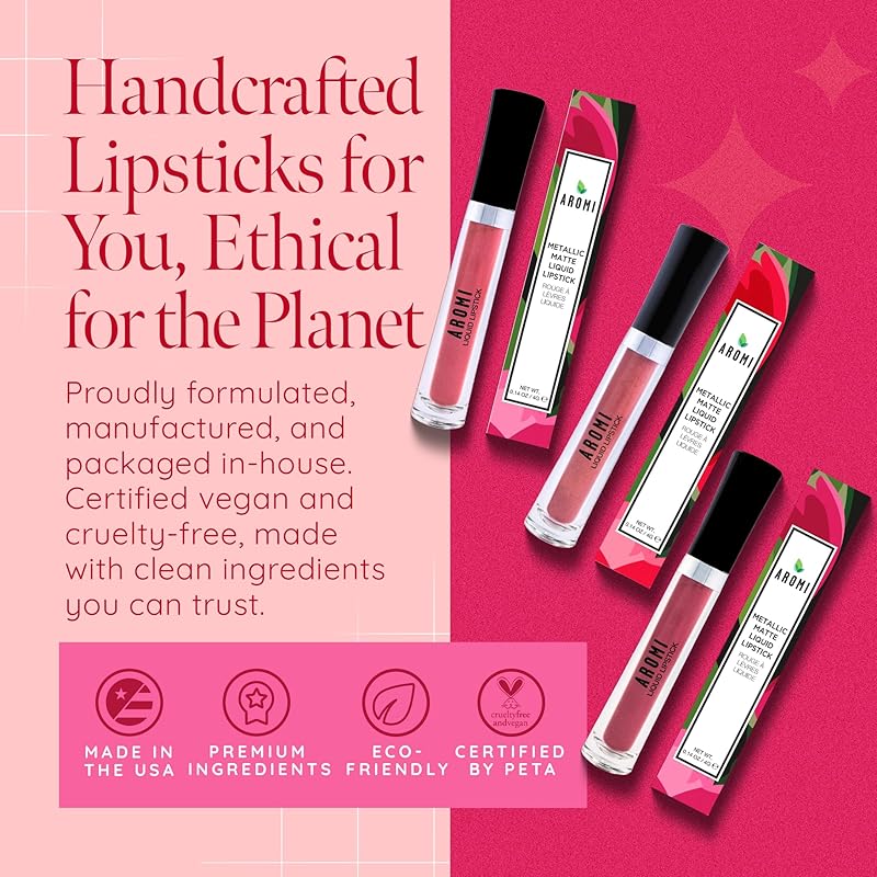 Aromi Bright Blue Metallic Liquid Lipstick | Sparkly, Sky Lip Color with Shimmery Finish, Vegan Makeup, Cruelty-free, Long-lasting (Snow Queen)