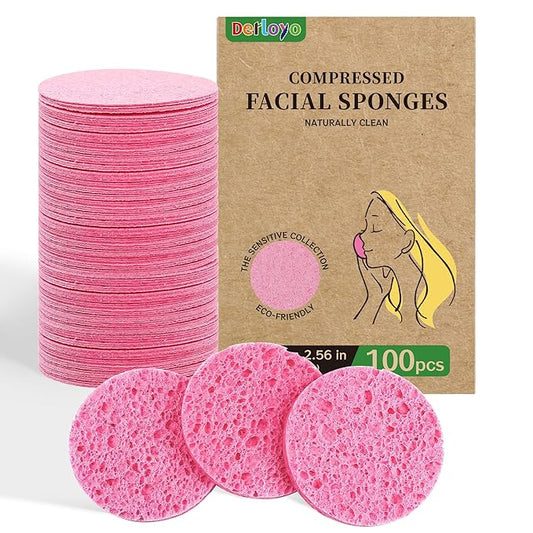100-Count Compressed Facial Sponges, Natural Cellulose Face Sponges for Cleansing, Exfoliating, Washing face, Makeup Removal, and Spa Use - Travel Skincare Essentials for women