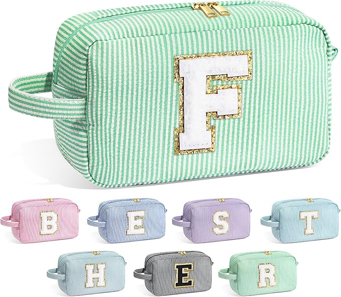 YOOLIFE Gifts for Friends - Personalized Best Friend Birthday Gifts for Women Her Friend Friendship, Sister Gifts from Sister, Personalized Monogram Initial Green Makeup Bag Cosmetic Toiletry Bag F