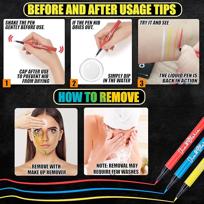 Jim&Gloria Water Resistant Face Paint Tattoo Pen, Temporary Tattoo Markers for Skin, Body Painting Kit, Teen Girl Gifts Trendy Stuff, Halloween Makeup, Toys Crafts Gifts for Kids Teenage Adults