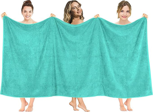 American Soft Linen Oversized Bath Sheet 40x80 Extra Large for Bathroom, 600 GSM 100% Cotton Turkish Jumbo Bathsheet Towels for Adults, Turquoise Bath Sheet