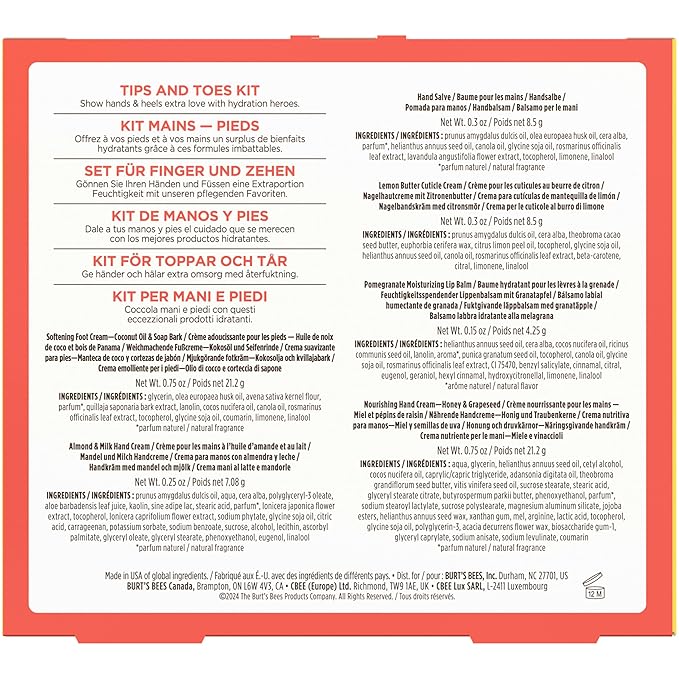 Burt's Bees Back to School Gift Ideas, Tips and Toes Kit, 6 Travel Size Products - Pomegranate Moisturizing Lip Balm, 2 Hand Creams, Foot Cream, Cuticle Cream, and Hand Salve