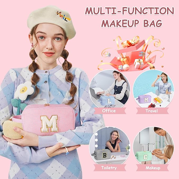 YOOLIFE Gifts for Teen Girls - Personalized Initial Makeup Bag, Birthday Gifts for Women Sister Friend Daughter Girls Kids