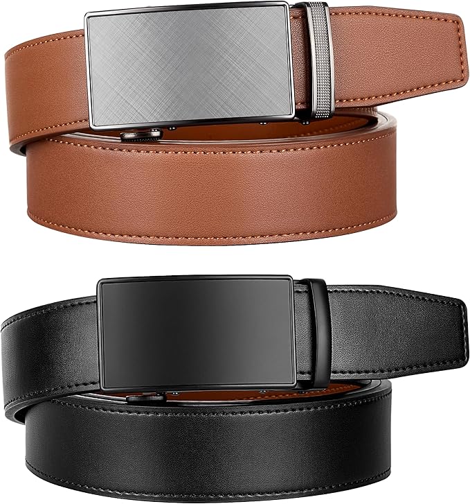Zitahli Ratchet Belt for Men - 2 Packs Leather Mens belt For Gift Men Dress and Casual,Trim to Fit