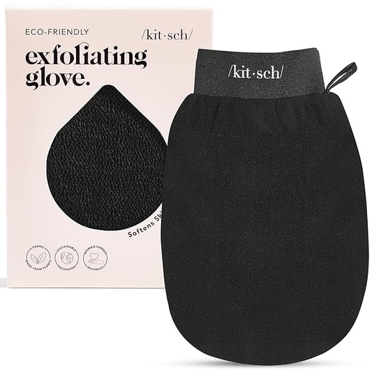 Kitsch Exfoliating Glove – Korean Exfoliating Mitt & Deep Exfoliating Body Scrubber for Shower, Bath | Body Exfoliator, Dead Skin Remover | Skin Care for Smooth, Renewed Skin - 1pc, Black