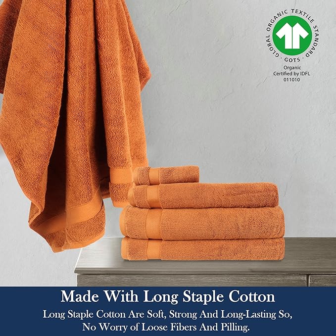 Delara Organic Cotton Luxuriously Plush Bath Towel 10 Piece Set|GOTS & Oeko-TEX Certified|Premium Hotel Quality Towels|Feather Touch Technology|650 GSM Long Staple|Soft, Quick Dry & Ultra-Absorbent