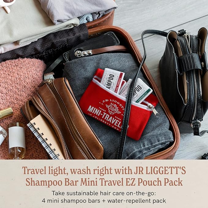 J·R·LIGGETT'S All-Natural Mini Shampoo Bars with Antioxidants - Sulfate-Free, Supports Strong and Healthy Hair, Travel Pouch Pack of 4