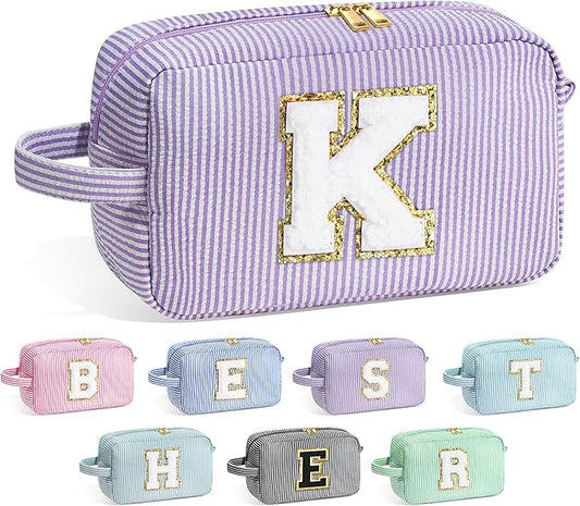 YOOLIFE Birthday Gifts for 4 5 6 7 8 9 10 11 12 13 14 15 16 Year Old Girl Gifts, Purple Gifts for Women Teen Girls Kids Her Daughter, Monogram Initial Girls Makeup Bag, Letter K