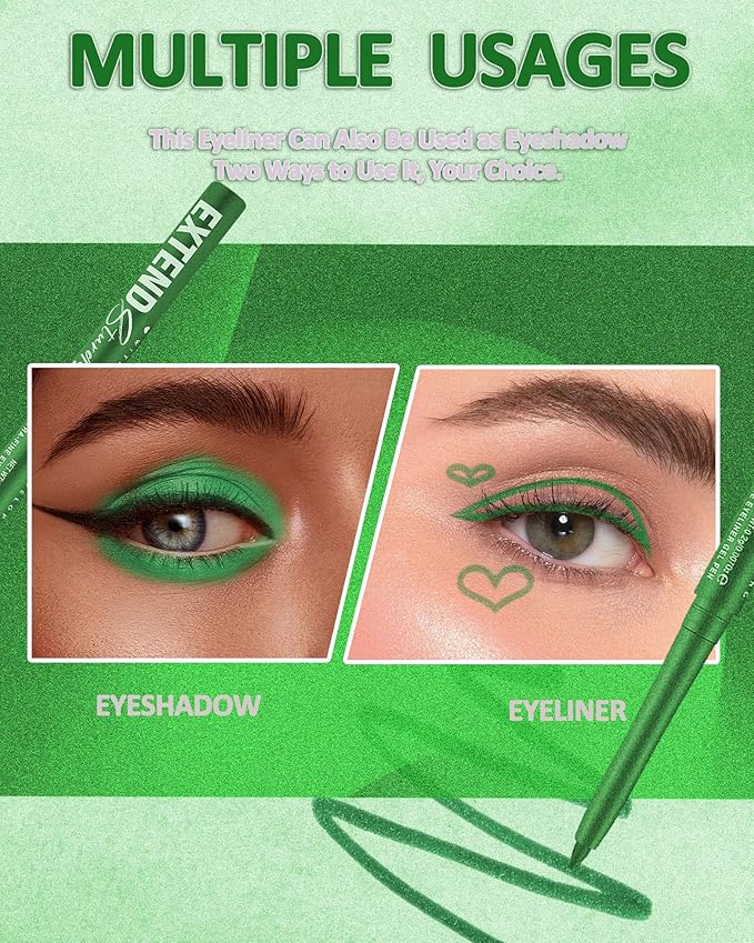 Green Mascara and Eyeliner Set,5D Waterproof Mascara Volume and Length Natural Lengthening Curling, Smudge Proof Green Eyeliner Pencil, Natural Eye Makeup Gift Kit for Women in Halloween Set-06
