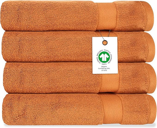 Delara Organic Cotton Luxuriously Plush Bath Sheet Pack of 4 | GOTS & OEKO-TEX Certified | Premium Hotel Quality Towels | Feather Touch Technology|650 GSM Long Staple|Soft, Quick Dry & Ultra-Absorbent