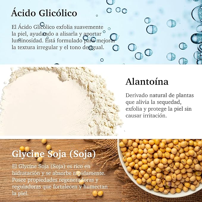 MADE IN USA 95% NATURAL GLYCOLIC ACID Facial Serum for Exfoliating Smoothing Glowing Face Skin with Allantoin Soybean 30ml 1 fl oz - PURIFECT by Symphony Beauty - Non Irritating Formula