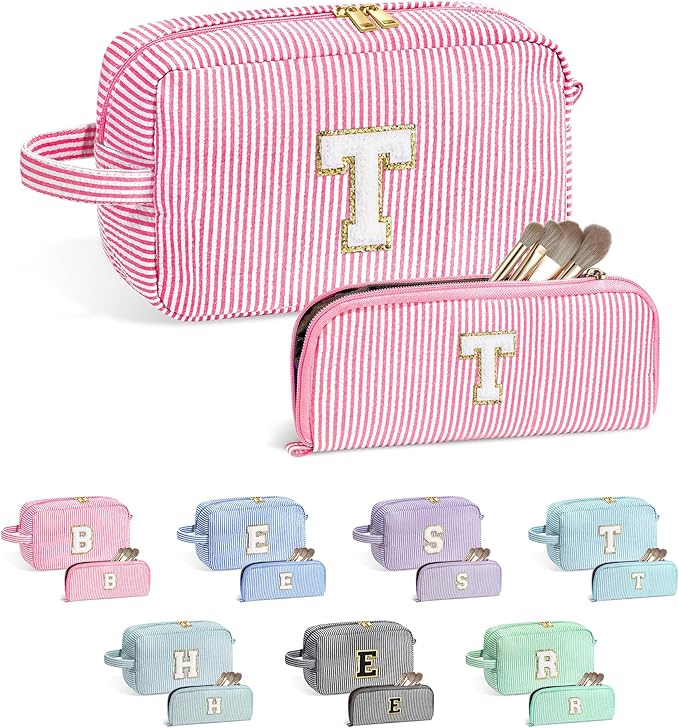 YOOLIFE Gifts for Teen Girls - Personalized Initial Makeup Bag, Birthday Gifts for Women Sister Friend Daughter Girls Kids