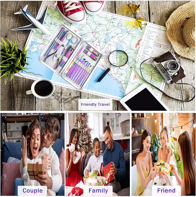 Rainbow Manicure Kits 18 Pcs Nail Clippers for Women Gift SFYDOM Women's Rainbow Leather Manicure Set (18-RainbowManicure Kits)