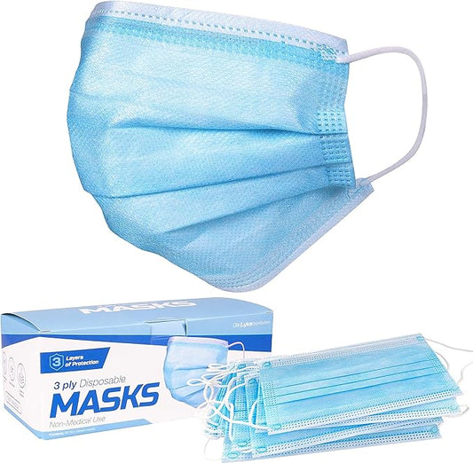 ASTM Level 3 Disposable Face Masks (3 Ply, ASTM F2100-23) Breathable Blue Face Mask for Air Pollution, Travel & Work Made USA