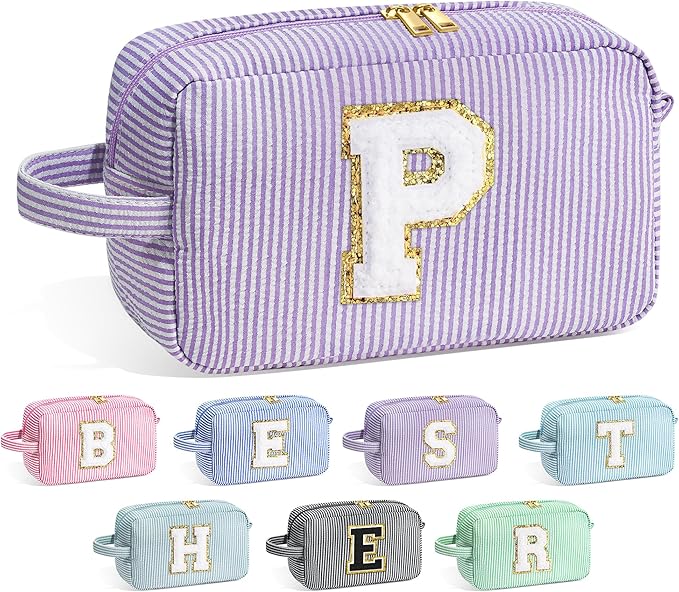 YOOLIFE Initial Makeup Bag - Personalized Monogram Cute Makeup Bags, Girls Makeup Toiletry Bag Pouch, Make Up Case for Women Her Best Friend Friendship Sister Teacher, Birthday Gifts for Women P