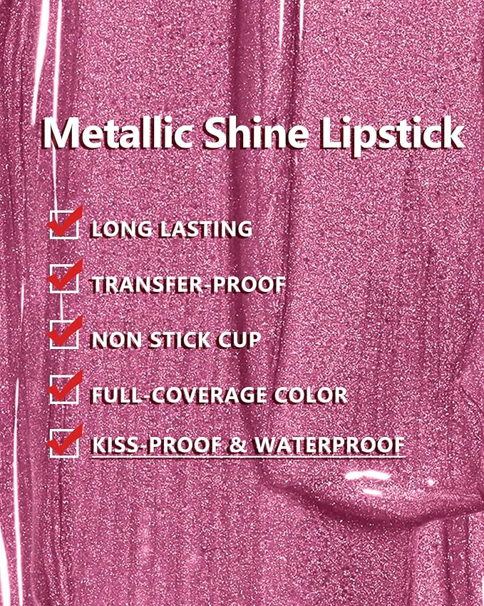 MAKI YIKA 3Pc Metallic Lipstick Long Lasting Pink Brown Nude Glitter Lipsticks High Shine Lipstick No Smudge No Transfer Liquid Lip Gloss (Pink/Nude/Brown)