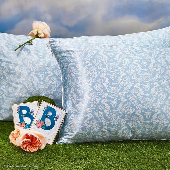 Kitsch x Bridgerton Satin Pillowcase with Zipper for Hair Skin, Softer Than Silk Pillow Cases, Wrinkle-Free, Cooling Satin Pillow Covers, Bridgerton - Toile De Blue, King Size (19x36)