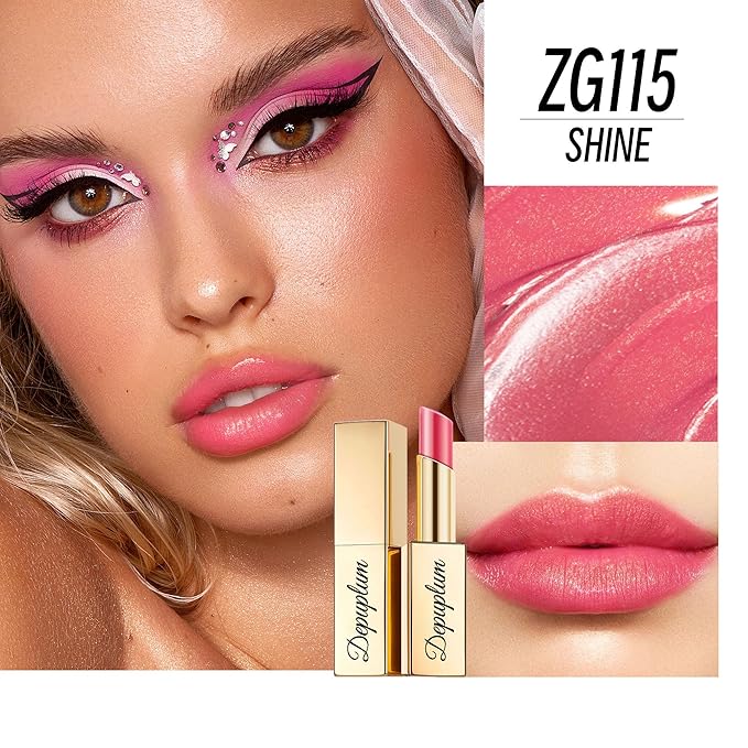 Red Pink Lipstick Moisturizing for Women Shimmer Tinted Lip Balm Hydrate Nourish Lip Gloss Cruelty Free Lip Makeup, ZG115 Shine