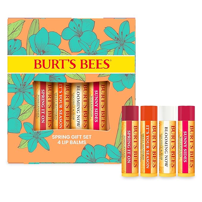 Burt's Bees Gifts Ideas - Just Picked Lip Balm Set, Pomegranate, Watermelon, Sweet Mandarin, Coconut & Pear, Natural Origin Lip Treatment, 4 Tubes, 0.15 oz.