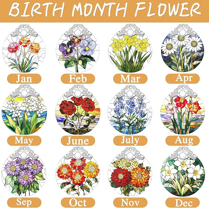 Christmas Ornaments: Stained Glass-Style September Birth Flower Ornament – Christmas Tree Decorations, Holiday Party Gifts, Mother's Day & Birthday Gifts for Women, Mom & Grandma | Birth Flower Gift