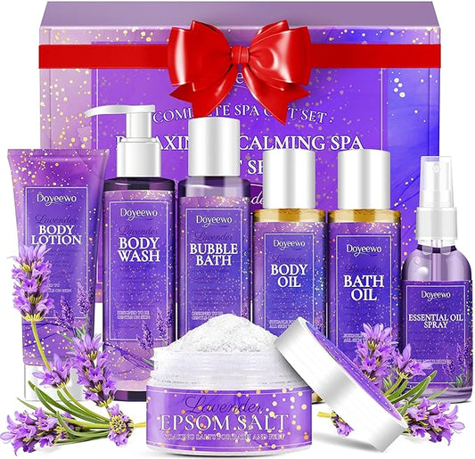 Spa Bath Body Care Wash Christmas Gifts Baskets for Women,Relaxation Calming Lavender Spa Set Home Relaxing Self Care Shower Kit Birthday Valentines Stocking Stuffers Gifts for Women Mom Wife Sister