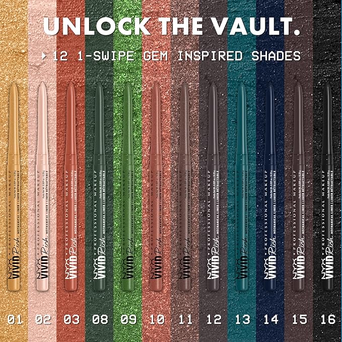 NYX Professional Makeup Mechanical Eye Pencil, Vivid Rich Mechanical, Creamy Retractable Eyeliner - Amber Stunner, Gold Eyeliner