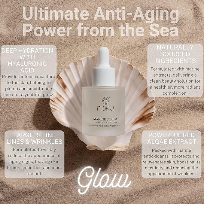 Noku Marine Serum – Red Algae, Hyaluronic Acid & Vitamin C | Anti-Aging, Firming & Deep Hydration | Vegan, Cruelty-Free, Clean Skincare for Glowing Complexion (30ml)